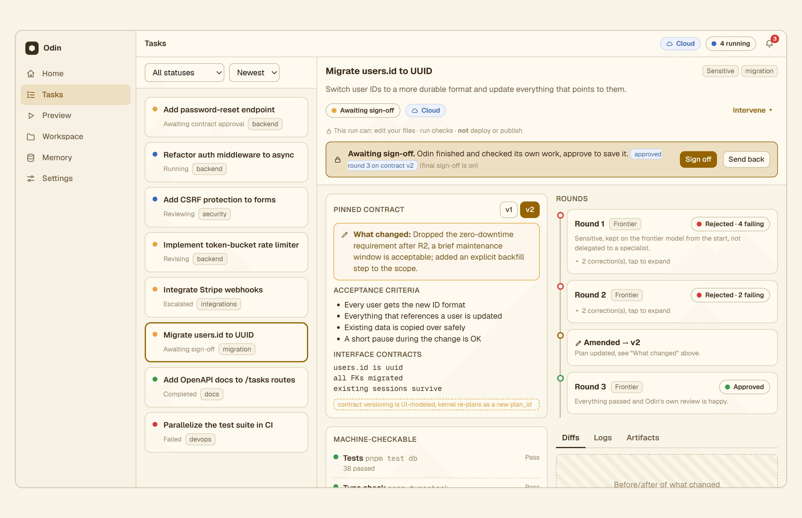 Odin tracking and checking each task